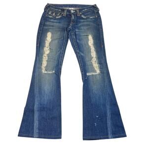 True Religion #503 Jeans 28X29 Bootcut Flared Blue Washed Distressed USA